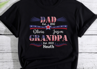 RD Personalized Dad Est Grandpa Est With Kids Name, Fathers Day Gift, Custom Grandpa Shirt, Christmas Gift, Gift For Grandpa, American Flag