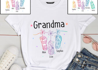 RD Personalized Grandma Shirt, Custom Mimi Shirt for Summer, Flipflop TShirt Grandma Mimi Nana Custom kid names, Custom Grandma Summer Shirt