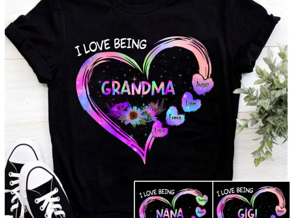 Rd personalized i love being grandma sunflower with heart shirt, funny grandma shirt, custom grandma with grandkids name shirt