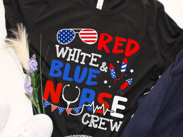 Rd red white blue nurse crew sunglasses 4th of july t-shirt