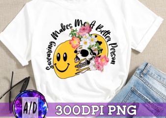 RD Swearing Makes Me Better Smile Face Skull Merge Flower Skull Horror Digital Download PNG