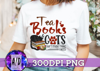 RD Womens Tea Books And Cats, Cat Book Lovers Reading Book