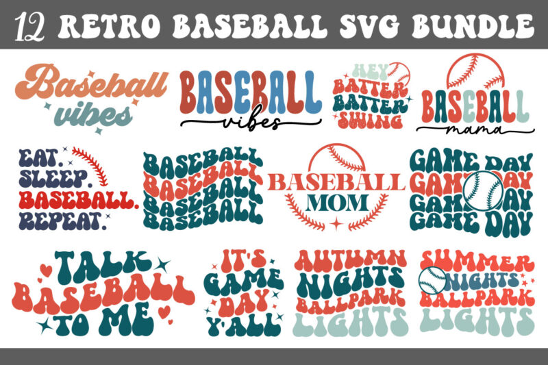 Baseball mom game day quotes retro groovy sublimation bundle svg t shirt vector file