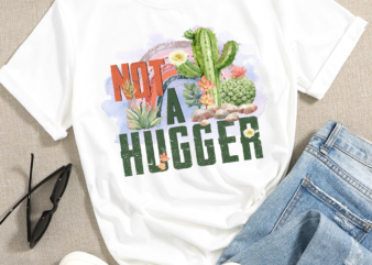 Retro PNG file for sublimation, Cactus Png Sublimate design download, Clipart, T-shirt design, Not a Hugger, Rainbow, Boho Shirt Design