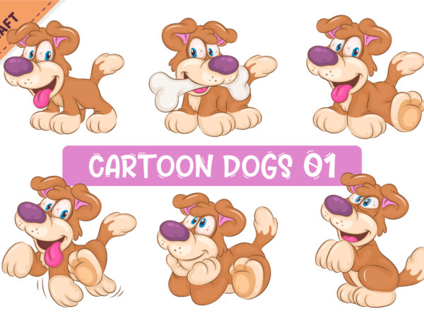 Set of cartoon dogs 01. clipart. t shirt template vector