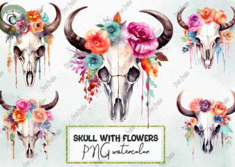 Cow Skull With Flowers PNG Sublimation