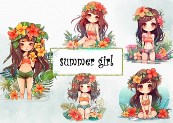 Summer Girl Watercolor PNG Sublimation t shirt template vector