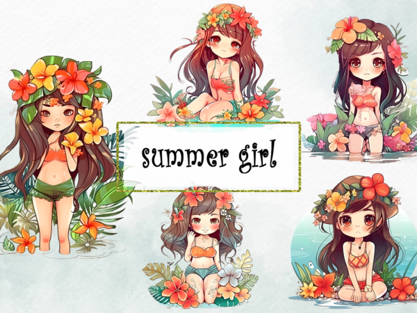 Summer girl watercolor png sublimation t shirt template vector