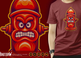 angry hydrant pipe fire fighter logo illustration t shirt vector