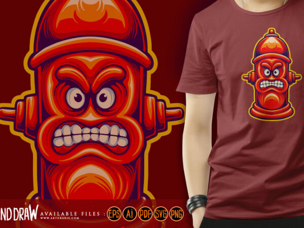 Angry hydrant pipe fire fighter logo illustration t shirt vector