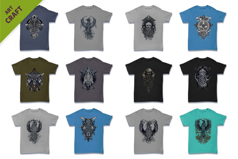 Big Bundle T-Shirt-designs. Mystic fantasy patterns.