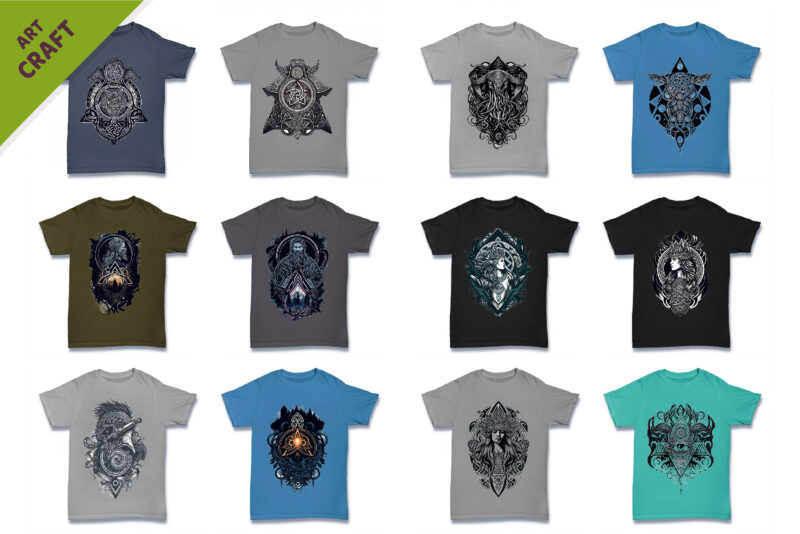 Big Bundle T-Shirt-designs. Mystic fantasy patterns.