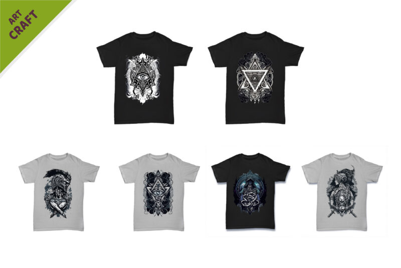 Big Bundle T-Shirt-designs. Mystic fantasy patterns.