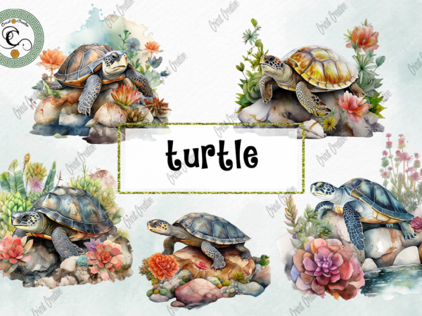 Turtle with flower png watercolor sublimation t shirt designs for sale