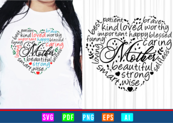 Funny Mothers Day T shirt Designs SVG, Mother Quotes Typography With Heart Shape Graphic Vector