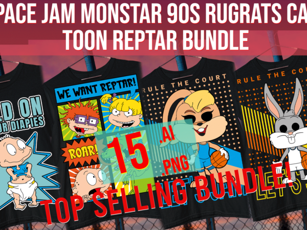 Space jam monster 90s kids show rugrats cartoon reptar bundle 2023 t shirt template vector
