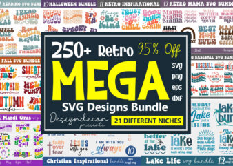 250 The Mega Retro Huge craft Big Svg T-shirt Designs Bundle 95% off