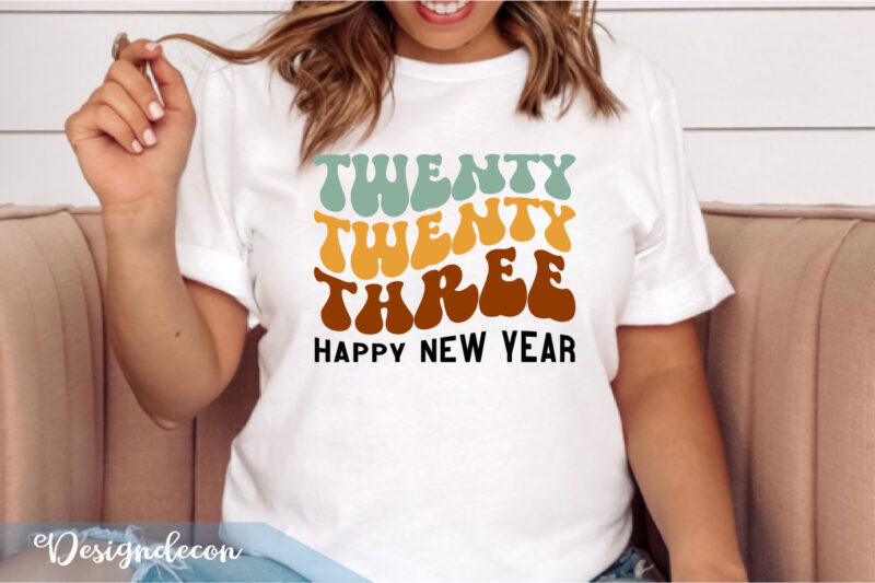 Retro groovy wavy New Year 2023 t shirt designs of 12 quotes Sublimation bundle svg