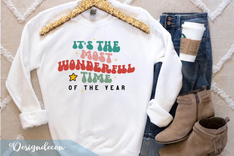 retro groovy wavy, Christmas quotes bundle, winter svg, Christmas svg, holiday svg, t-shirt design printable files