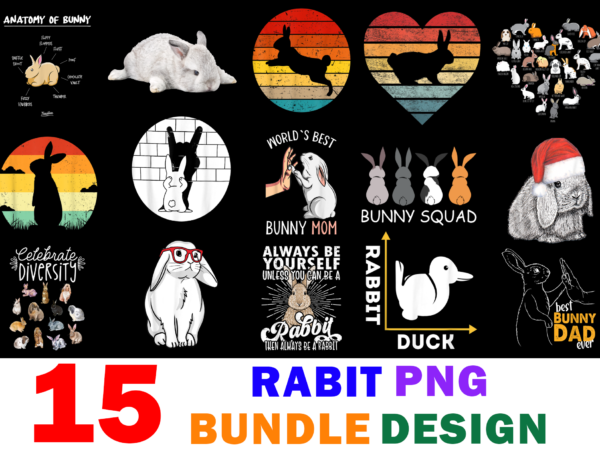 15 rabit shirt designs bundle for commercial use part 2, rabit t-shirt, rabit png file, rabit digital file, rabit gift, rabit download, rabit design