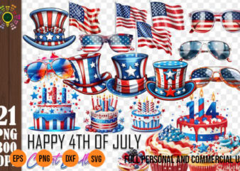 21 PNG Happy 4th of July US Flag Clipart Bundle