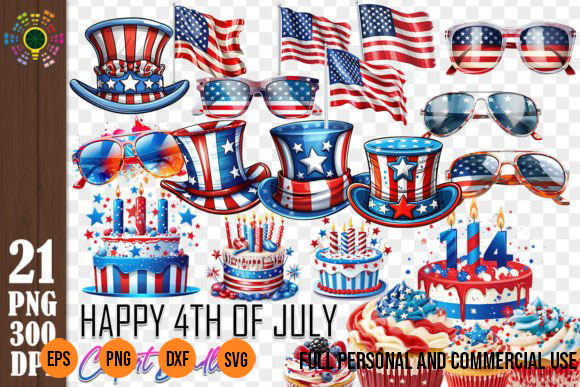 21 png happy 4th of july us flag clipart bundle