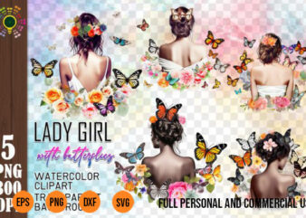 5 PNG Lady Girl with Flowers Butterfly Clipart