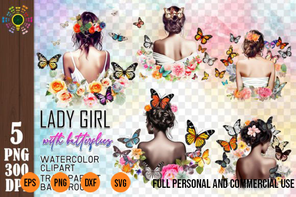 5 png lady girl with flowers butterfly clipart