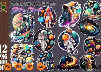 12 Astronaut and Space Stickers Clipart PNG