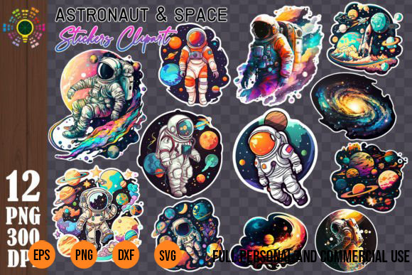12 astronaut and space stickers clipart png