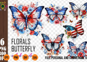 6 png Florals Butterfly USA Flag Sublimation