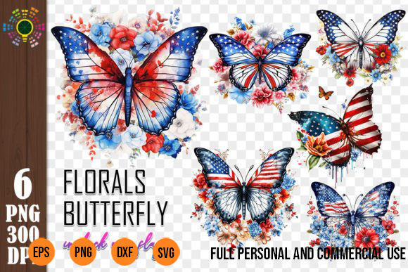 6 png florals butterfly usa flag sublimation