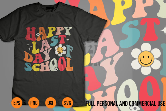 Groovy happy last day of school teacher student graduation t-shirt design 2023