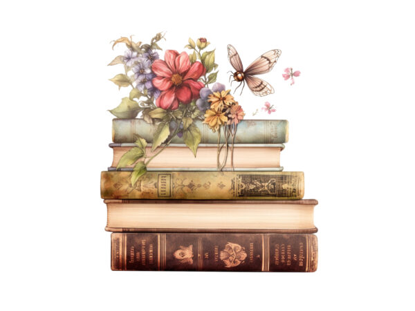 Watercolor fairy old books with floral t shirt design for sale