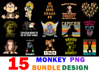 15 Monkey Shirt Designs Bundle For Commercial Use, Monkey T-shirt, Monkey png file, Monkey digital file, Monkey gift, Monkey download, Monkey design
