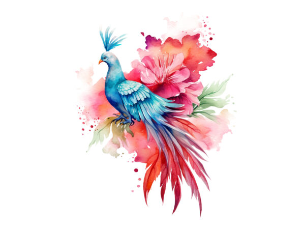 Watercolor peacock with flower clipart t shirt design for sale