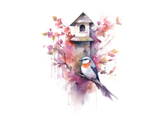 aquarelle, art, background, birdhouse, bird, birdie, blossom, decoration, decor, cute, drawing, design, girly, graphic, floral, flower, hand drawn, illustration, isolated, nature, home, house, branch, material, leaf, painted, paintings, canary bird, building, holiday, spring, vintage, tree, watercolor, white, retro, print, outdoors, peach, anemone, birth, eucalyptus, foliage, forest, feather, freedom, garden