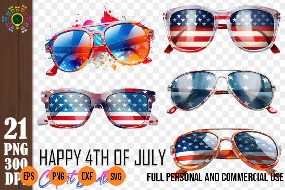 21 PNG Happy 4th of July US Flag Clipart Bundle