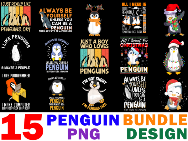 15 penguin shirt designs bundle for commercial use, penguin t-shirt, penguin png file, penguin digital file, penguin gift, penguin download, penguin design