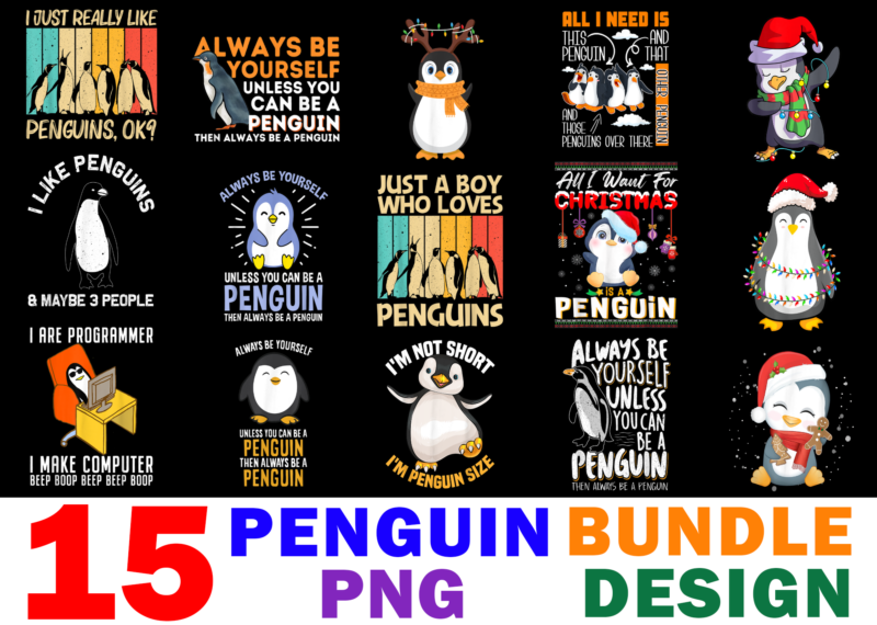 15 Penguin Shirt Designs Bundle For Commercial Use, Penguin T-shirt, Penguin png file, Penguin digital file, Penguin gift, Penguin download, Penguin design