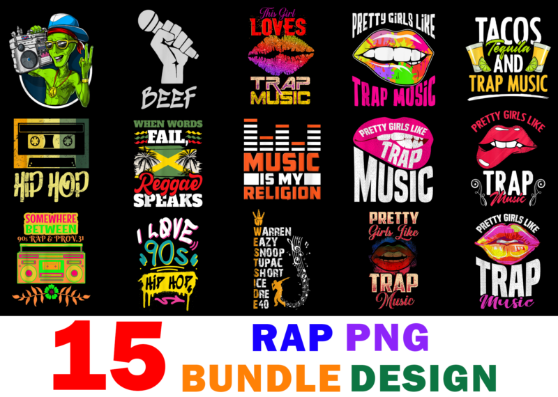 15 Rap Shirt Designs Bundle For Commercial Use Part 2, Rap T-shirt, Rap png file, Rap digital file, Rap gift, Rap download, Rap design