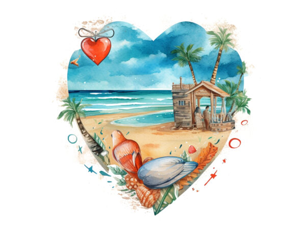 Retro beach heart watercolor clipart t shirt design online