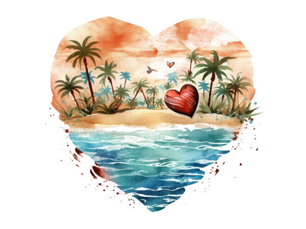 Retro beach heart watercolor clipart, retro beach heart watercolor clipart, beach heart sunshine summer, beach digital download, sublimation art, heart retro, retro beach, beach heart png, beach heart design, beach