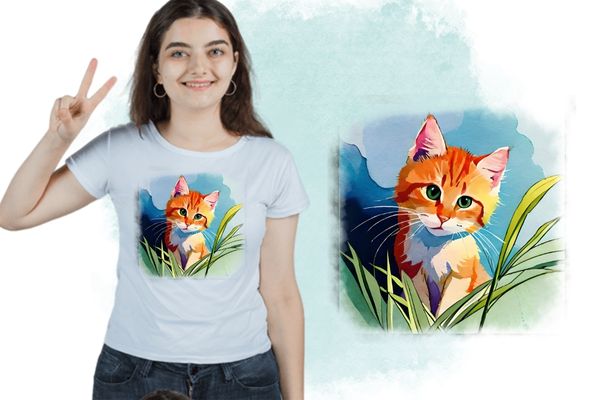 Cat watercolor floral flower high quality t shirt design png