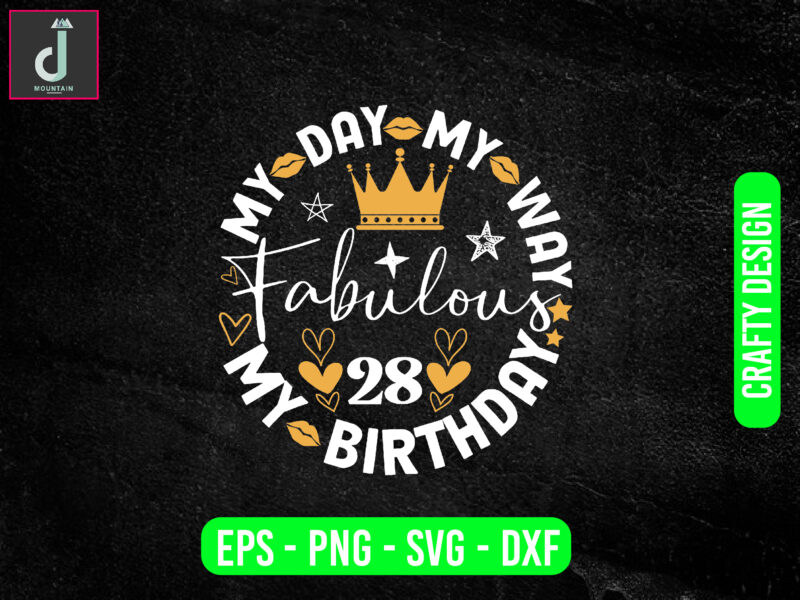 My day my way my birthday fabulous svg design, crown queen birthday, mom birthday svg