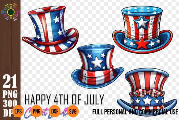 21 PNG Happy 4th of July US Flag Clipart Bundle