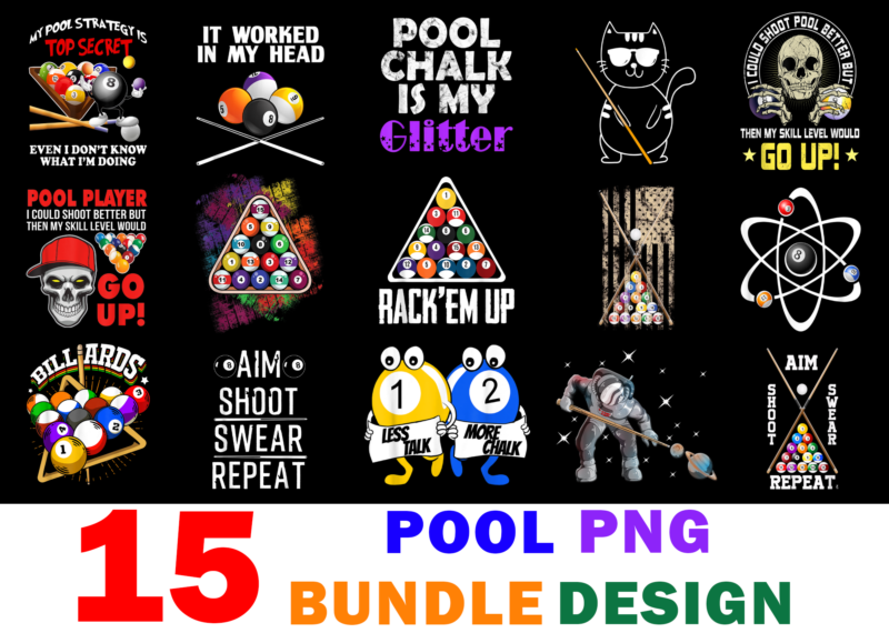 15 Pool Shirt Designs Bundle For Commercial Use, Pool T-shirt, Pool png file, Pool digital file, Pool gift, Pool download, Pool design