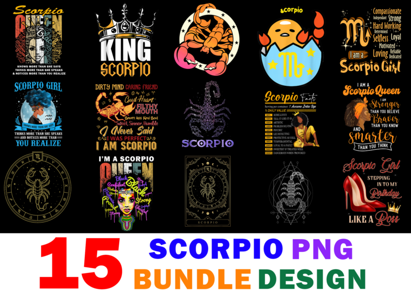 15 Scorpio Shirt Designs Bundle For Commercial Use, Scorpio T-shirt, Scorpio png file, Scorpio digital file, Scorpio gift, Scorpio download, Scorpio design