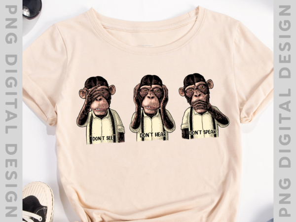 3 don_t see hear speak monkeys no evil wise chimpanzee t-shirt th
