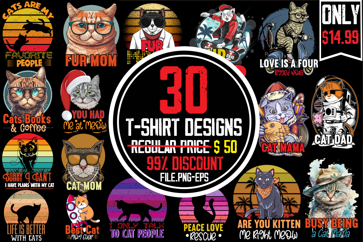 Cat T-shirt Bundle,30 Designs ,on sell Design ,big sell Design,All You ...